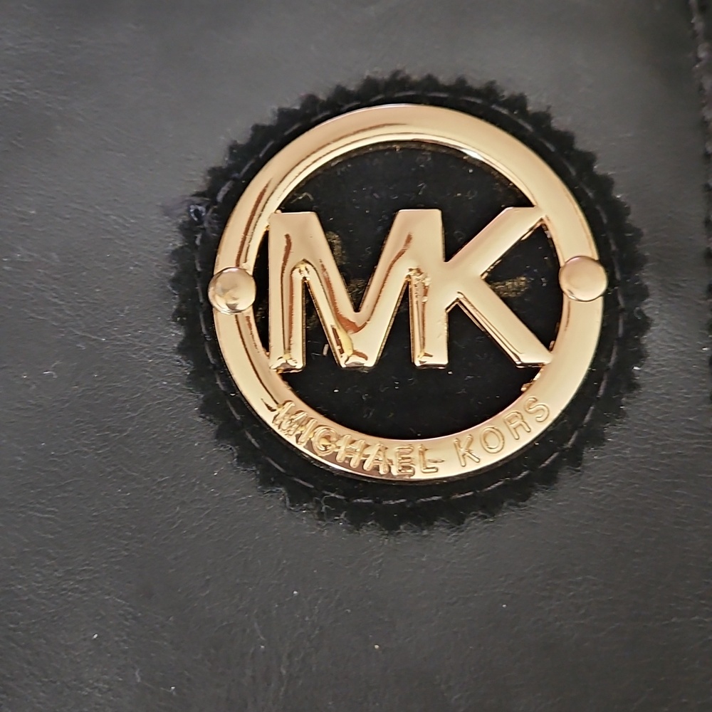 Michael Kors Tall Riding Boots Black Gold Logo Medallion Harness Buckle Sz 7 - Picture 2 of 6